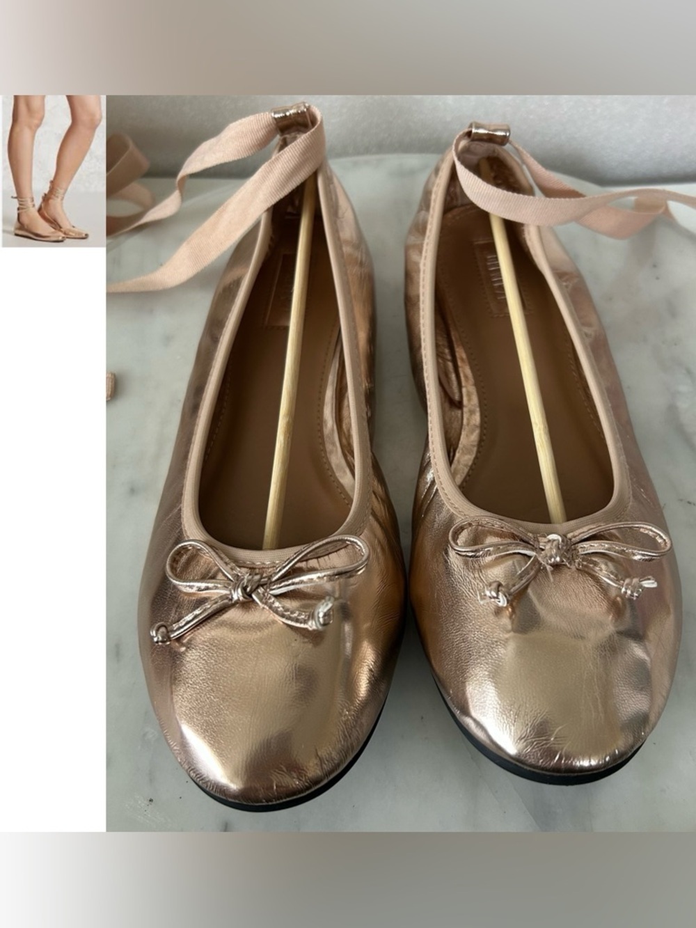 FOREVER 21 METALLIC LACE UP BALLET FLATS Sz. 9. STYLISH, COMFORTABLE, VERSATILE